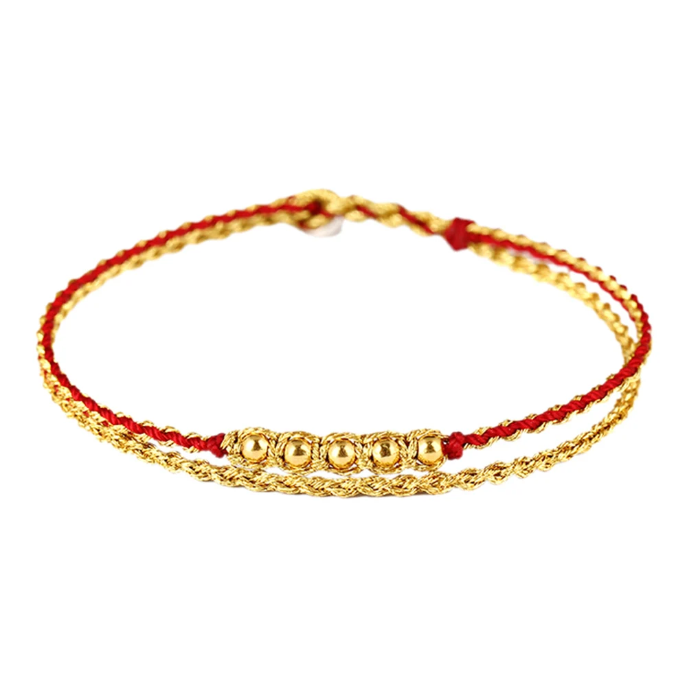 new-999-real-24k-yellow-gold-4mmw-smooth-bead-with-red-rope-weave-bracelet-for-woman