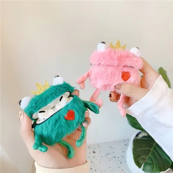 

Luxury Korea Cute 3D Plush Frog Crown Big Eye Silicone Bluetooth Earphone Case for AirPods Pro Accessories Candy Cover Coque