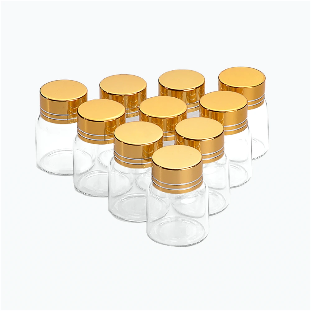 

27*35mm 24pcs 8ml Glass Bottles Aluminium Screw Golden Cap Empty Transparent Clear Liquid Gift Container Wishing Bottle Jars