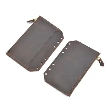 

Genuine Leather For Rings Notebook 6 Hole Card Pocker Organizer 170x110mm For Planner Storage Sketchbook A6 Zipper Bag