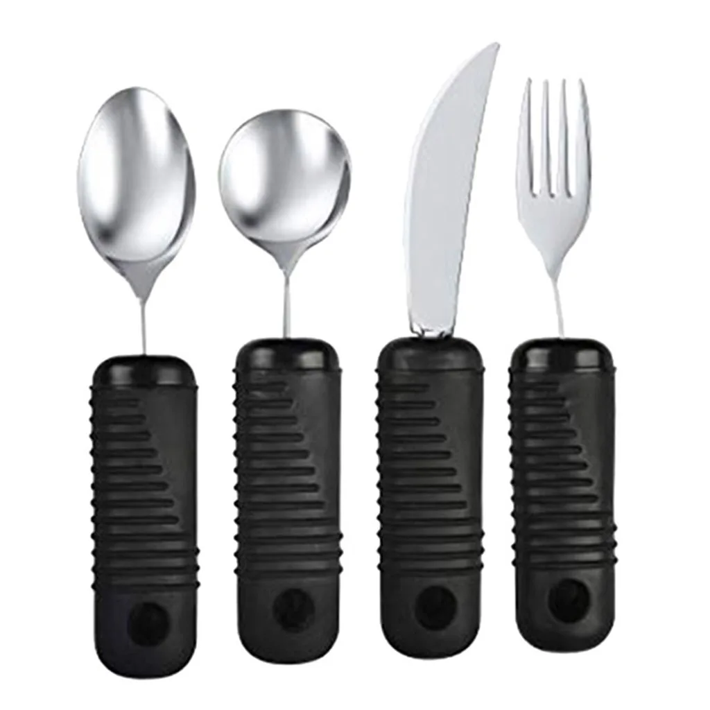 4pcs Portable Eating Aids Kit Classic Bendable Utensils Spoon Fork Eating Aids For Elderly Disability Patients Kids