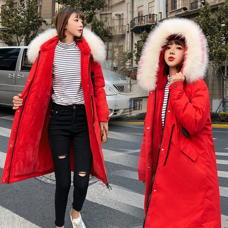 

Cotton-padded Clothes Women's 2019 Winter New Style Europe And America Lambs Wool Inner Wearing Middle Long Coat Thick Cotton Co