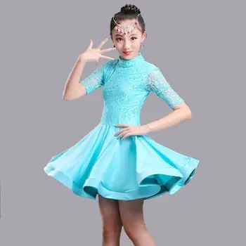 

Girls Latin Dance Skirt Exercise Clothing 2020 New Style Half Sleeve Lace Dress GIRL'S Grading Test Game Costume Spring