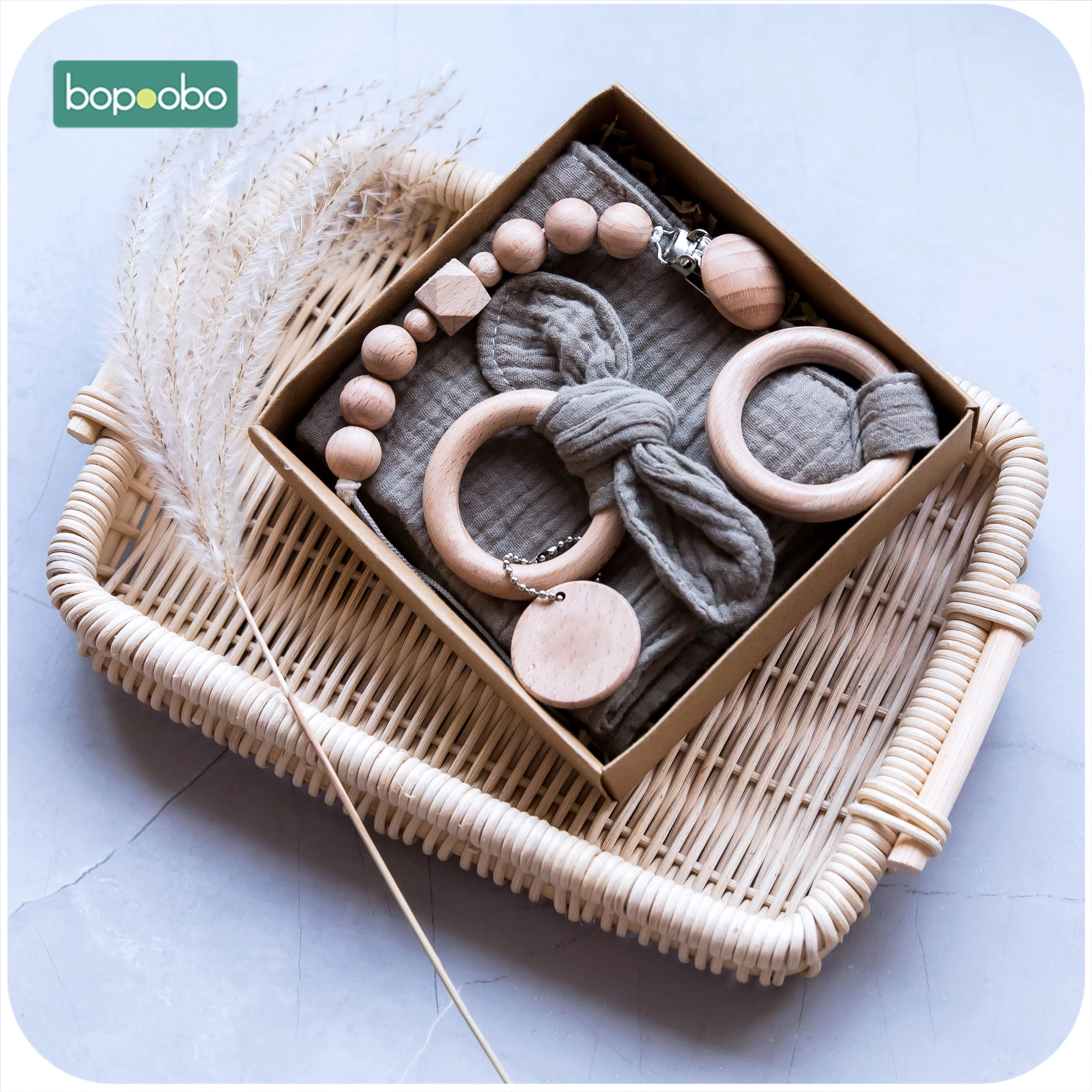 Bopoobo 3 шт./компл. деревянный Прорезыватель с заячьими ушками; деревянные кольца детский нагрудник из хлопка Полотенца DIY деревянная пустышка на цепочке для кормящих детские товары