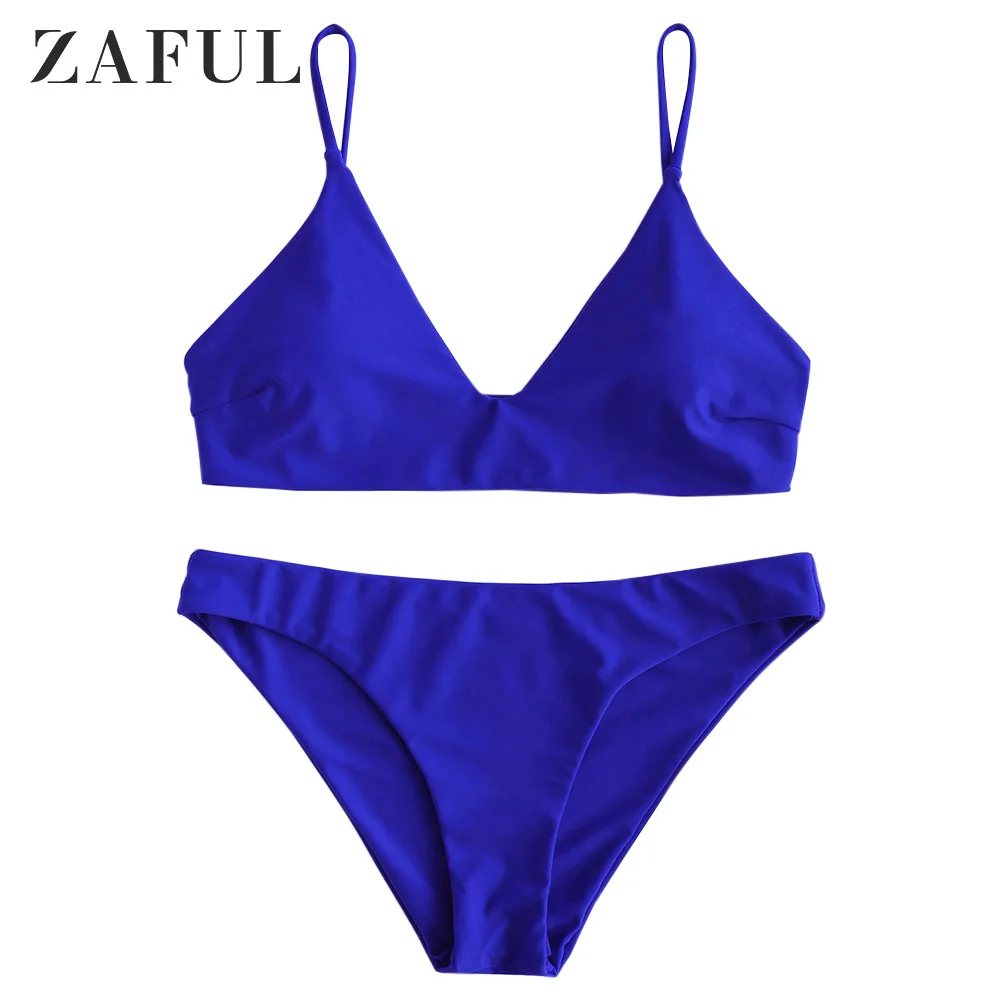 Cobalt Blue ZAFUL бикини цельный бюстгальтер бикини купальник на тонких бретелях сексуальный мягкий сплошной Женский купальник Классический купальный костюм с пуш-ап - Цвет: Cobalt Blue