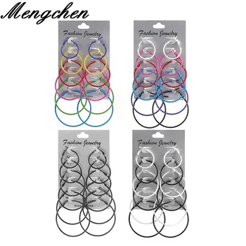

6 Pairs Color Big Circle Set Earrings Fashion Jewelry For Women Bohemian Geometric Metal Punk Statement Earrings