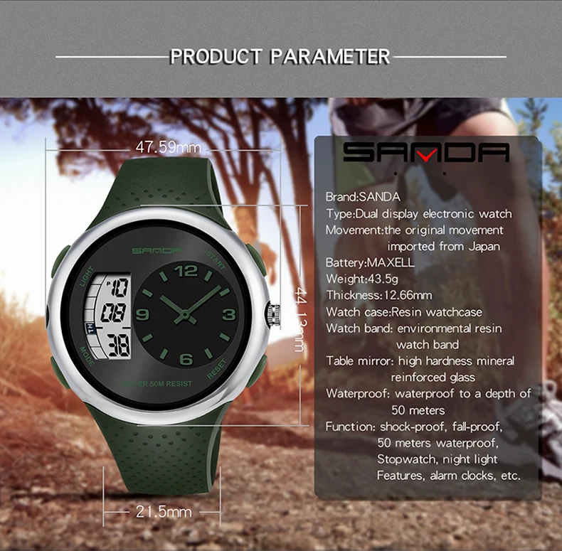 SANDA бренд мужской светодиодный цифровой секундомер Дата Резиновые Спортивные наручные часы военные часы мужские relogio kol saati модные часы