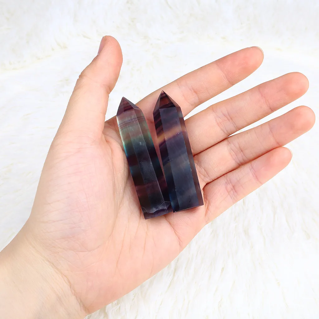 Многоцветный Природный флюорит кварцевый хрустальный камень Исцеление Аметист шестиугольная палочка ТОЧКА 4,5-6,5 см Природный Флюорит кристалл кварца