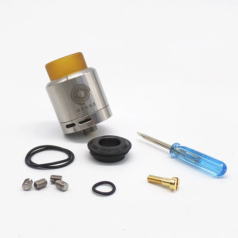 

New Arrival Orage RDA 24mm Diameter 510 Atomizers RDA Bottom Airflow Vape PEI Drip Tip Dripping Vaporizers Vs Goon V1.5 528 RDA