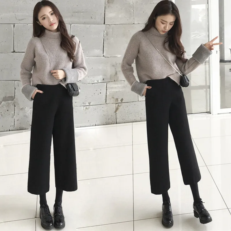 Herfst en winter nieuwe vrouwen buitenlandse stijl kleine man lui wind trui wijde pijpen broek Hong Kong smaak twee stuk pak mode