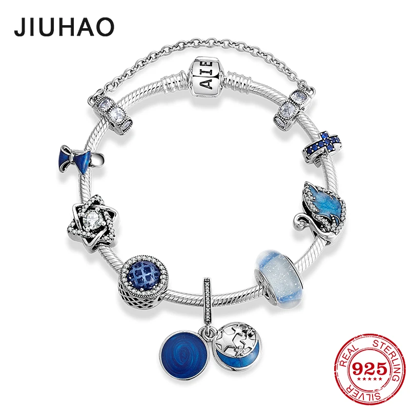 Новые 925 пробы серебряные очаровательные муранские стеклянные голубые эмалированные секретные подвески в виде звезд браслеты Очаровательные женские браслеты ювелирные изделия