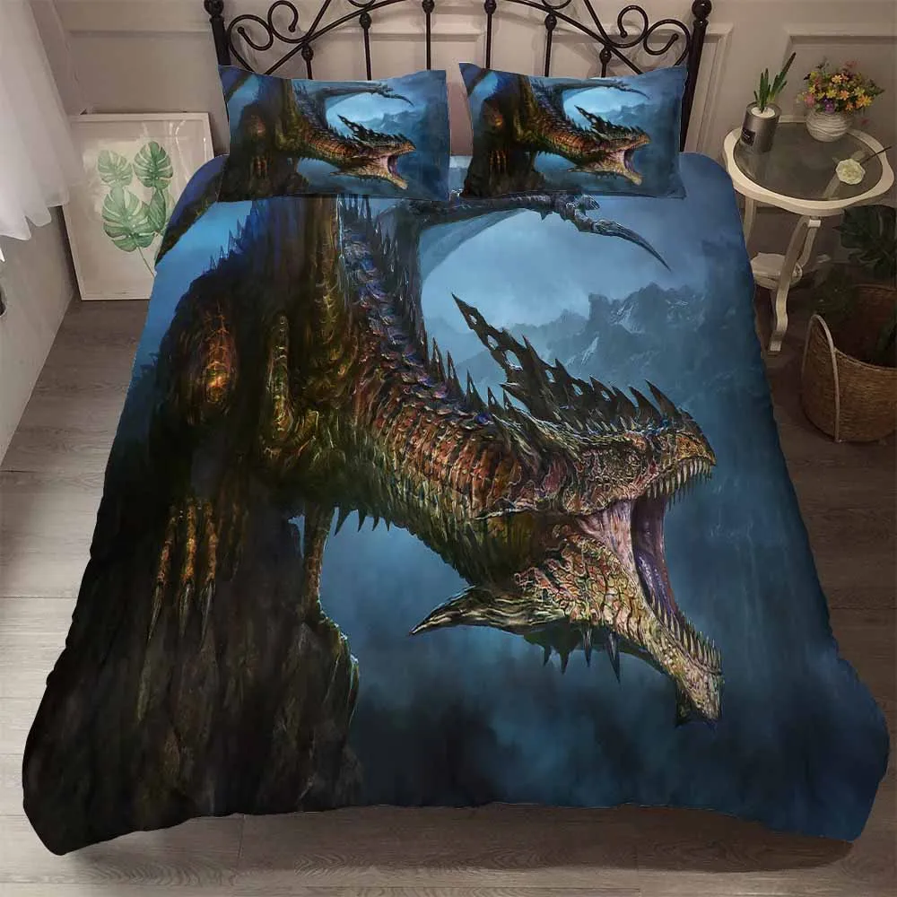 

HELENGILI 3D Bedding Set Godzilla Dragon Print Duvet Cover Set Bedcloth with Pillowcase Bed Set Home Textiles #GSL-35