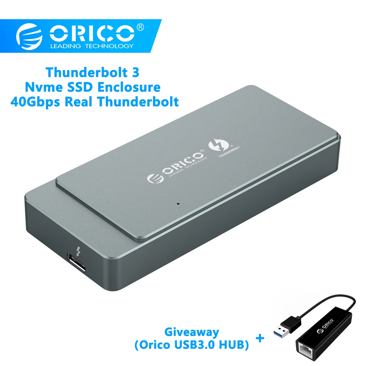 

ORICO Thunderbolt 3 M.2 NVME SSD Enclosure Aluminum 40Gbps SSD Case Support 2TB with Thunderbolt 3 C to C Cable For Mac Windows