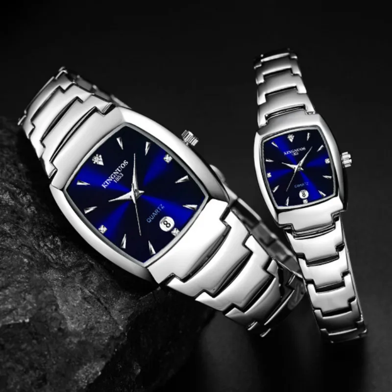 

Fashion Tungstan Steel Rectangle Couple Watchs Couple Gifts Minimalist Watch Complete Calendar Luminous Hands Luxury Brand 2019