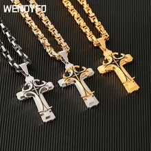 New Vintage Colares Pingente de Cruz de Aço Inoxidável Cadeia Bizantino Para Homens Hip Hop do Sexo Masculino Colar de Presente Da Jóia da Cor do Ouro Prata(China)