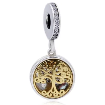 

Authentic 925 Sterling Silver Bead Charm Gold Family Roots two-tone locket Pendant Bead Fit Bracelet Diy Jewelry