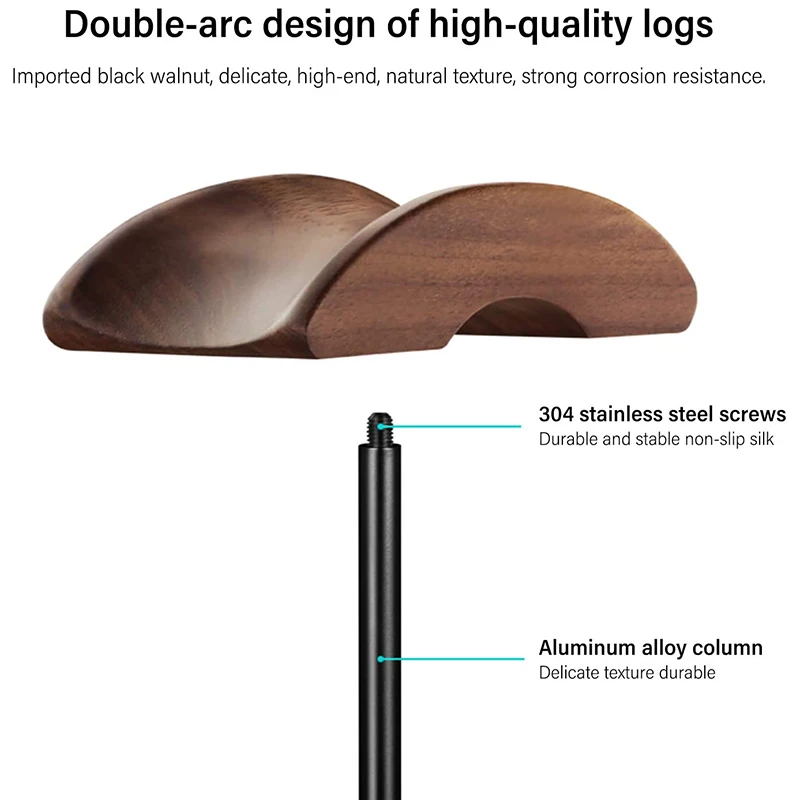 Headphone Stand Walnut Wood Aluminum Headset Stand Nature Walnut Gaming Headset Holder with Solid Heavy Base