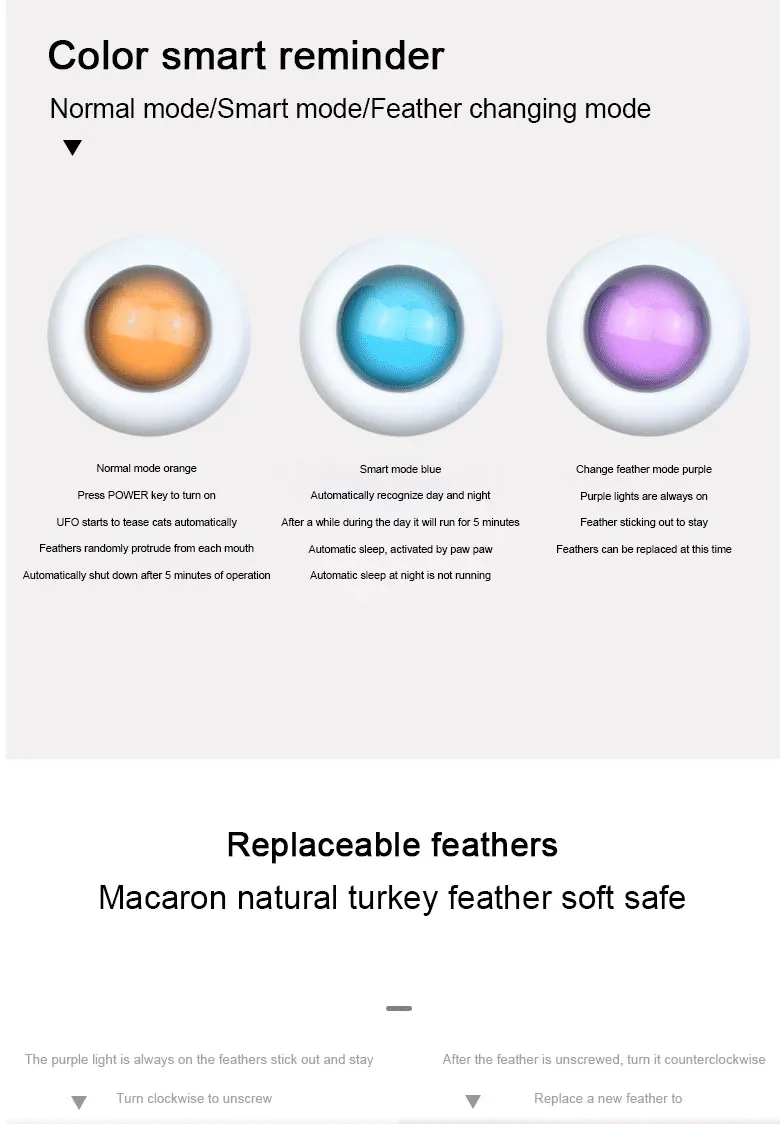 Inteligente, tocadiscos UFO oscilación automática juguetes cachorro gato dirección eléctrica juguete de persecución para mascotas de carga USB interactivo juguetes con plumas