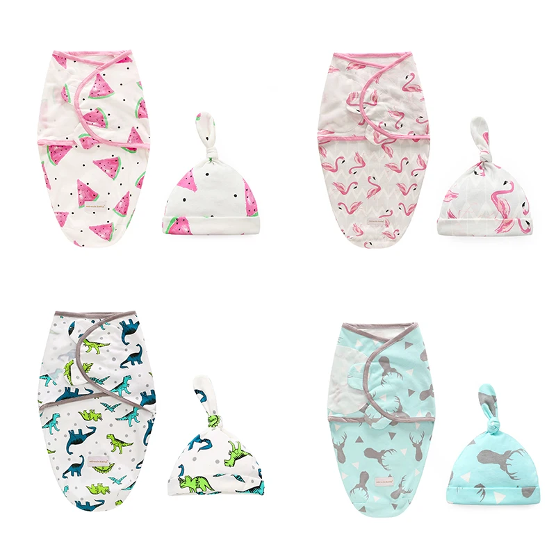 Bébé Swaddle couverture + casquette nouveau-né cocon enveloppe coton emmaillotage sac bébé enveloppe sommeil sac literie