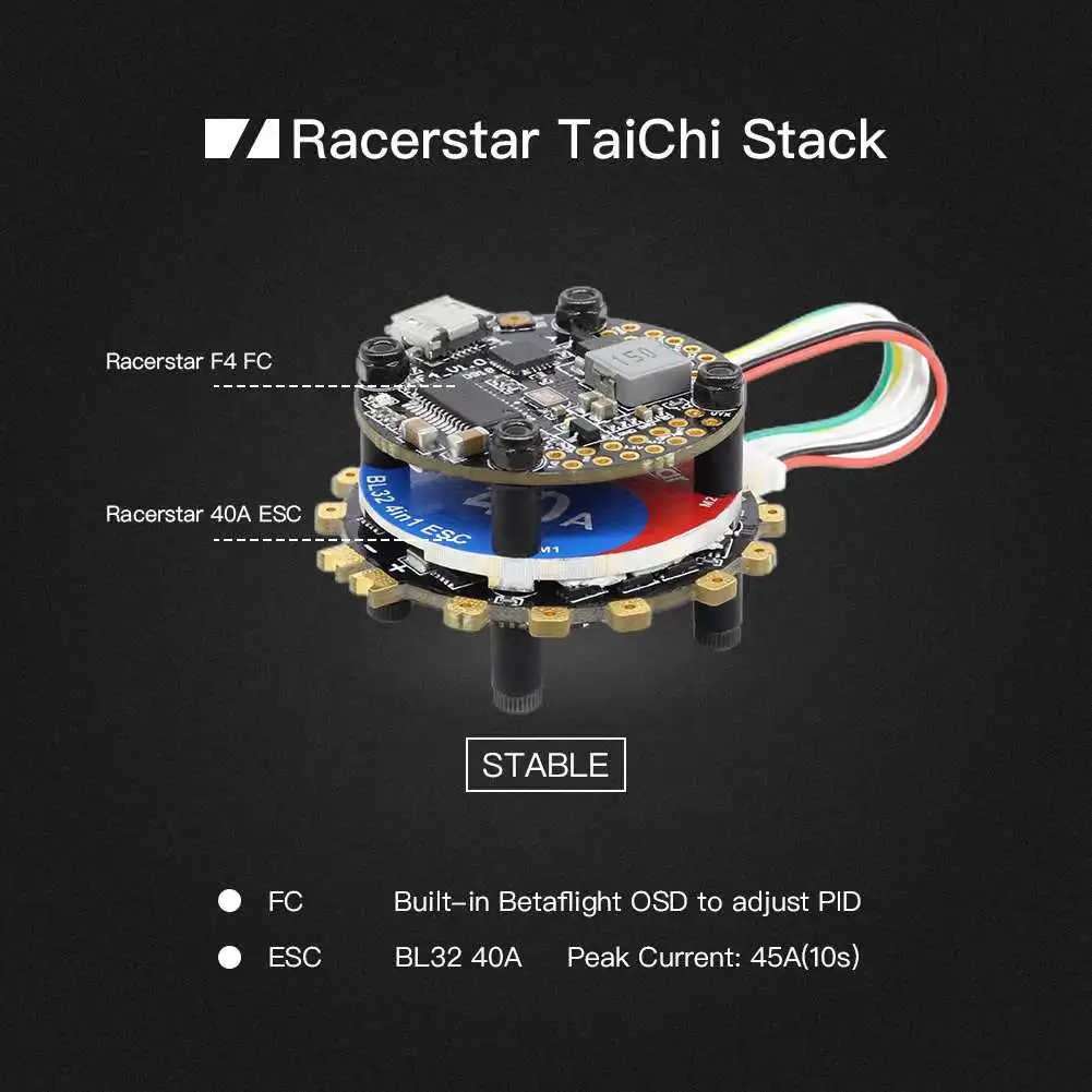 Racerstar TaiChi AIO BEC& 40A BL_32 4в1 ESC круглый стек 20x20 мм F4 OSD 2-6S Полетный контроллер для радиоуправляемого квадрокоптера дрона DIY часть