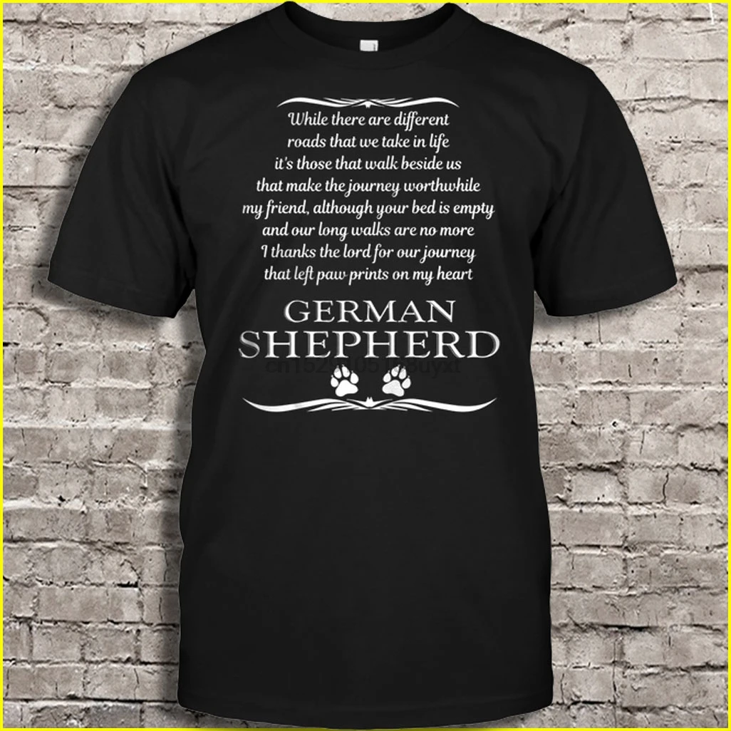 Мужская футболка с надписью I thanks the lord for our journey that left paw print on my heart German Shepherd Women Men