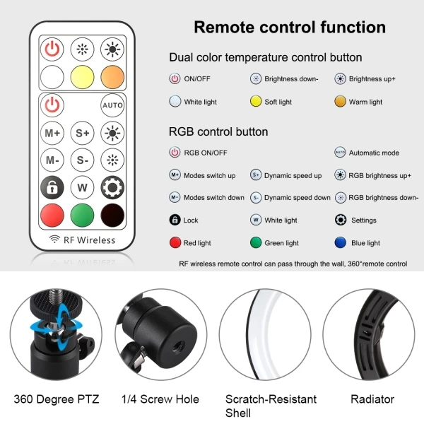 PULUZ 10 inch 26cm LED RGBWW Light+1.1m Tripod Mount 168 Dual-color Temperature Dimmable Ring Light Youtube Vlogging Photography