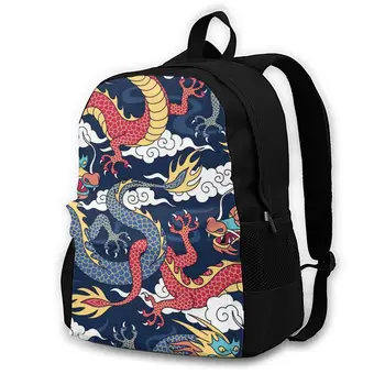 

Laptop Backpack Women Canvas Backpack School Teenagers Casual Travel Blue And Red Dragons Fighting In The Clouds Bags