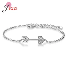 Кубический циркон любовь, сердце, стрела 925 пробы серебряный браслет Шарм для женщин девушек женщин ювелирные изделия звено цепи браслет Femme Bijoux