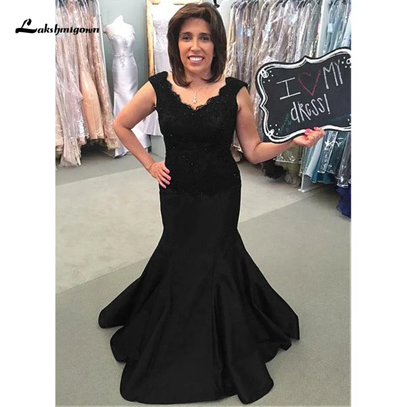 

Mermaid Mother of the Bride Dresses Satin Back Lace Beading Sleeveless V Neck Floor-Length Women Formal Party Wedding Guest 2022
