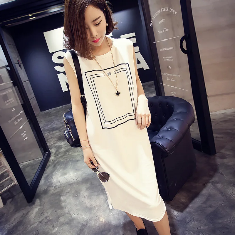 

Boutique WOMEN'S Dress 2019 Summer New Style Korean-style Printed Large Size Mid-length Loose-Fit Vest Dress