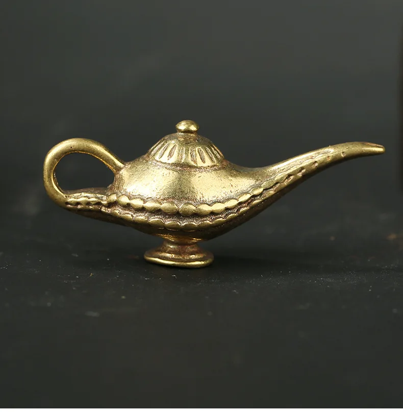 retro Handmade Pure Brass Aladdin magic lamp craft DIY jewelry ornament  portable Miniature Keychain Pendant souvenir gift a4100 - AliExpress