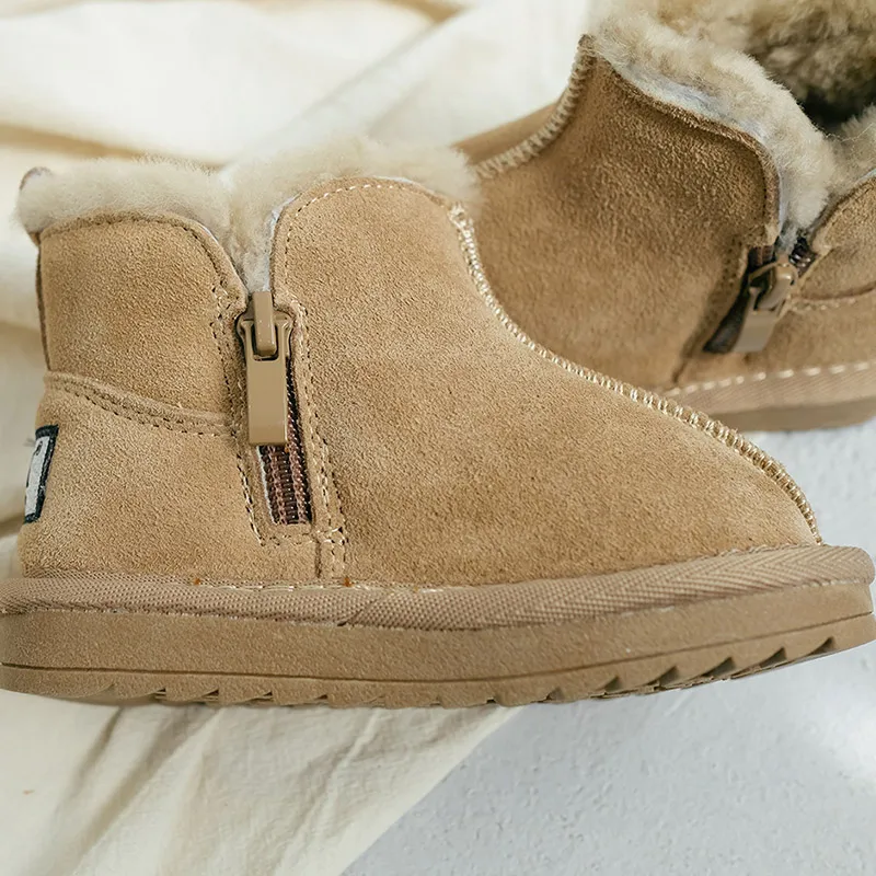 Детская обувь для девочек и мальчиков; толстая теплая детская зимняя обувь из натуральной кожи; Натуральная шерсть; меховые ботинки для малышей; зимние ботинки