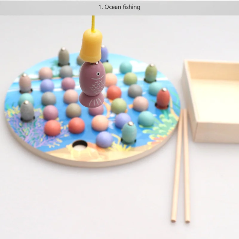 Kid Montessori Toys Clip Beads Magnetic Fishing Game Toy Early Educational Set Parent-Child Interactive Wood Teaching Aids | Игрушки и