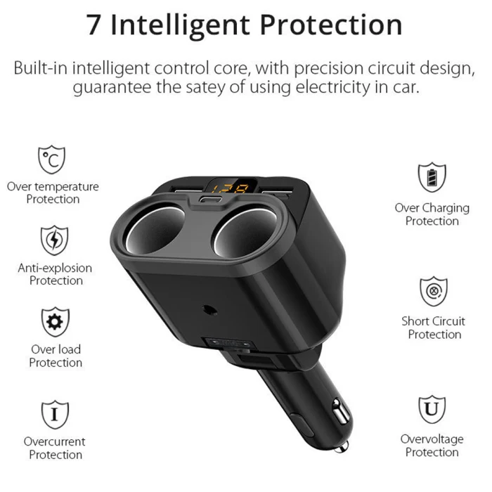 Двойной USB Разъем Автомобильный ЖК-прикуриватель сплиттер Тип C зарядное устройство адаптер питания NR