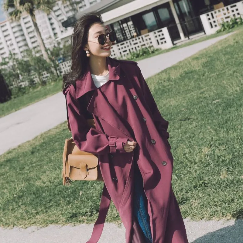 

Windbreaker Female 2019 Spring Autumn New Leisure Chic Loose Ladies Harbor Wind Long Trench Coat for Women Casaco Feminino