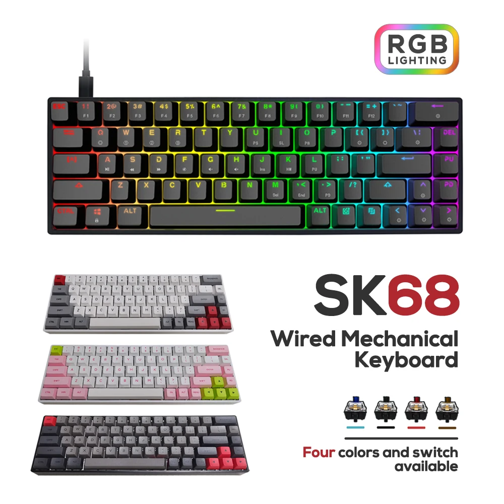 

SK68 Mechanical Keyboard Gateron Optical Switch Wired RGB Backlit Gaming Waterproof Macro Programe Gamer GK61 PC Laptop Dropship