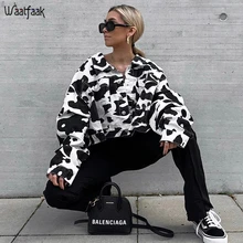 Waatfaak куртка с животным принтом женское белое черное пальто короткий длинный рукав на пуговицах карманы укороченная куртка Женская Осенняя куртка с отложным воротником