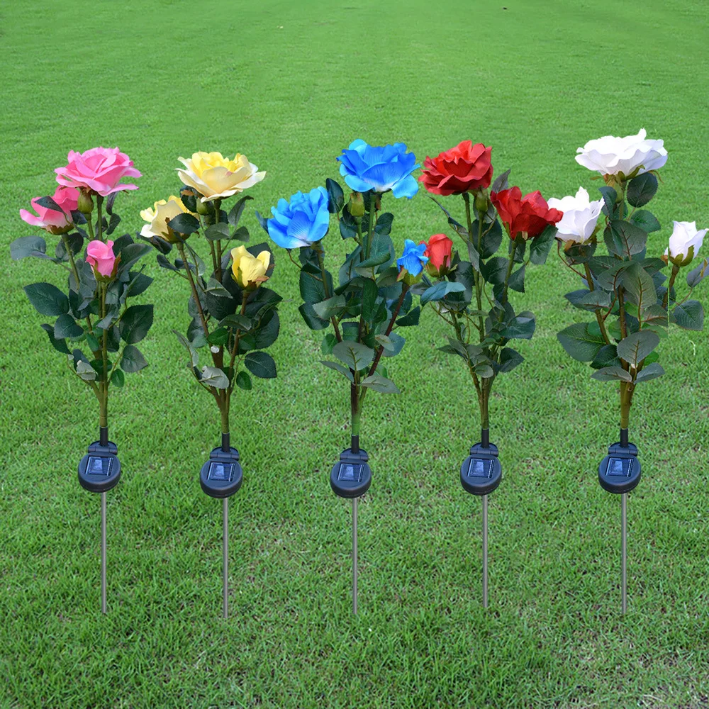 

3 Head Solar Rose Festive Lantern Outdoor Lawn Decoration Lawn Lamp LED Simulation Festive Lantern