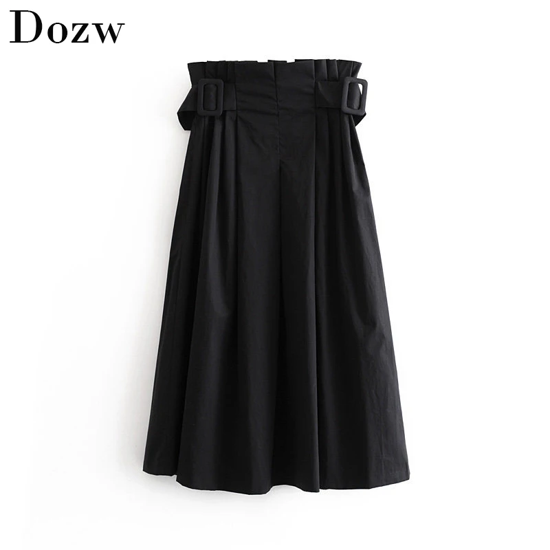 Осенние юбки, Женская однотонная плиссированная юбка средней длины, элегантная женская юбка трапециевидной формы с завышенной талией и поясом, Повседневная Женская юбка Saias