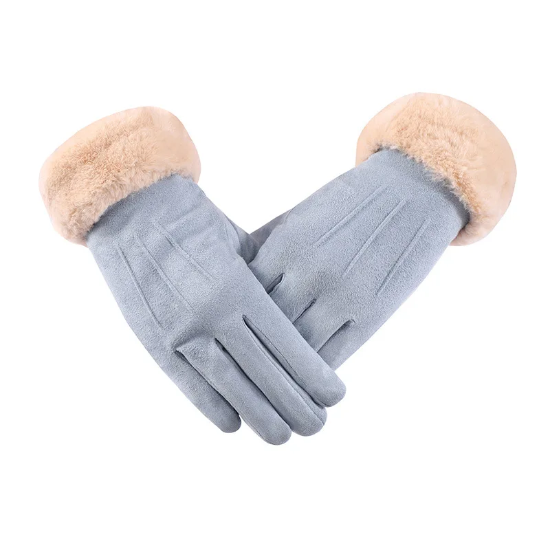 Winter new brand designer striped gloves women suede touch screen warm gloves girl plus velvet outdoor riding five-finger gloves