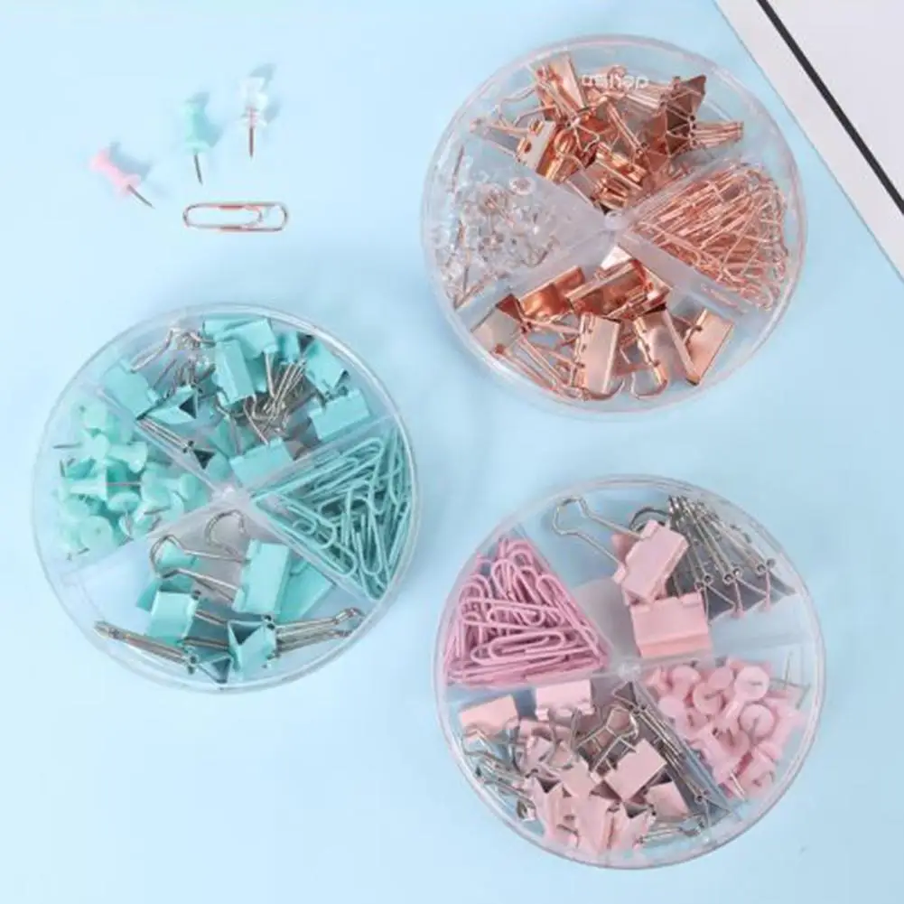 72Pcs Documents Clips Paper Clips Push Pins Sets With For Acrylic Box Light Pink/light Blue/rose Gold Clips For Office School