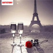 GATYZTORY алмазная живопись полный квадратный DIY домашний декор мозаика стразы на заказ Роза шампанское Эйфелева башня