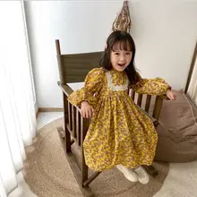 Платье с цветочным рисунком в Корейском стиле для девочек весенние хлопковые модные платья для девочек От 1 до 6 лет, PP803