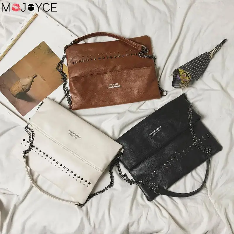 Новая модная сумка через плечо с заклепками кожаная женская большая женские