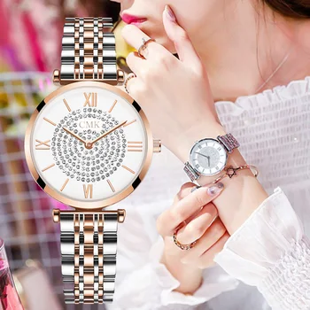 

Top Brand New Luxury Designer Ladies Wrist Watches For Women Gypsophila Silver Steel Belt Waterproof Quartz Clock Gift For Wife