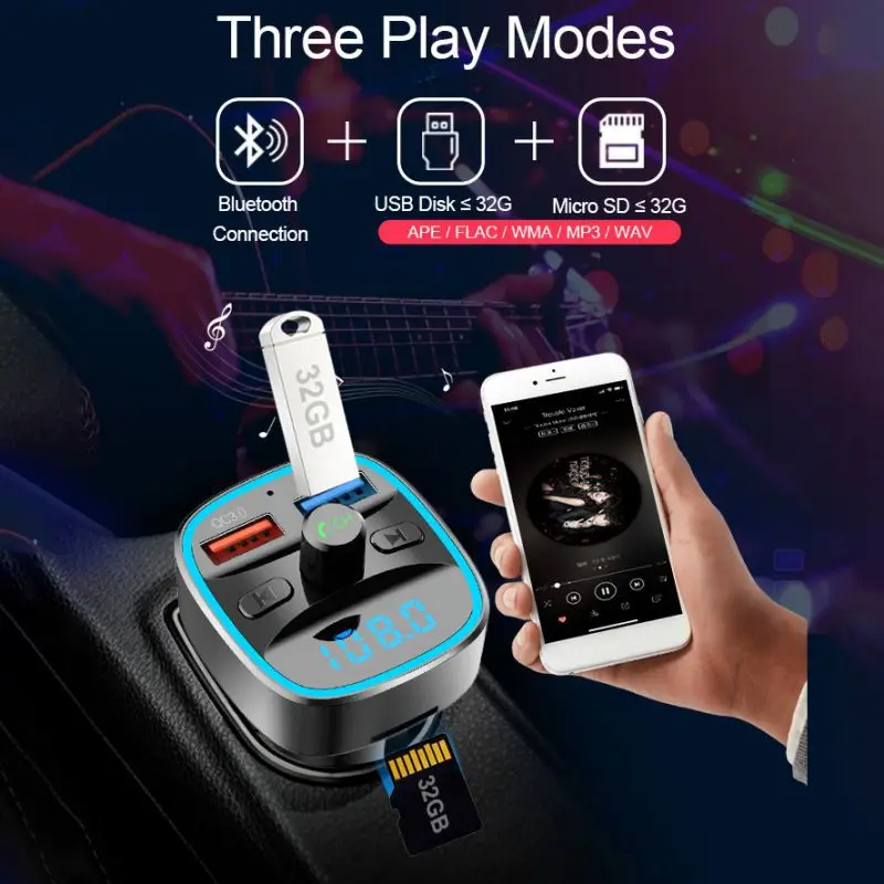 Универсальный 1 шт. Bluetooth 5,0 FM передатчик Комплект беспроводной связи Bluetooth для автомобиля mp3 плеер Handfree QC3.0 быстрое зарядное устройство