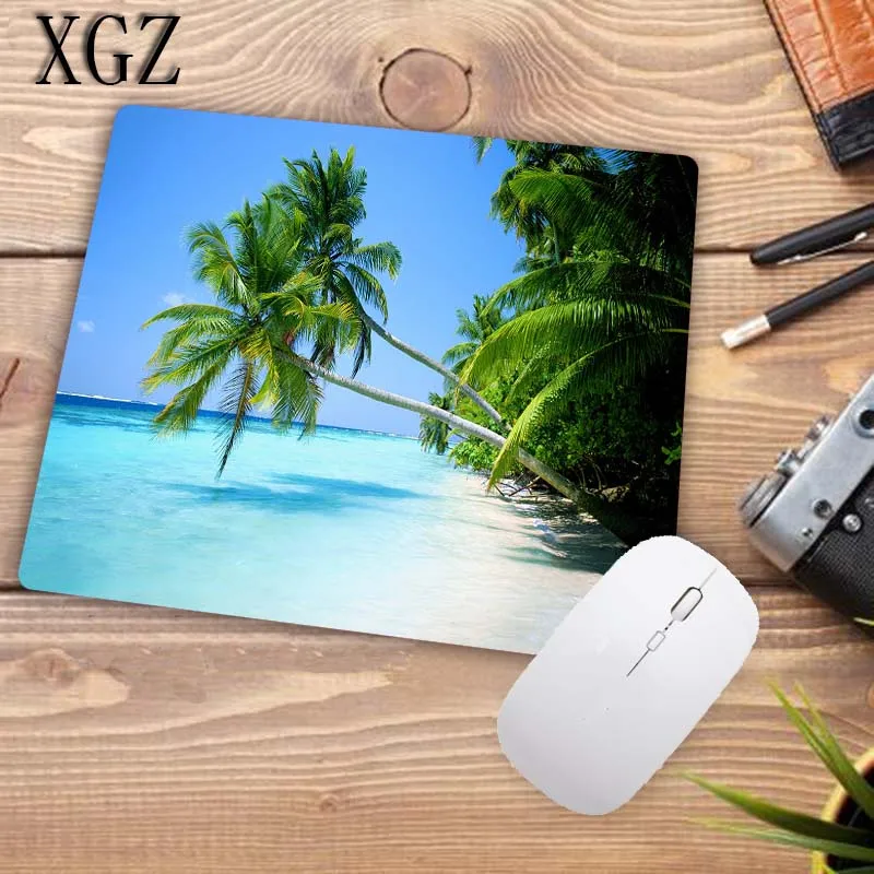 XGZ Palm Trees Beach Large Gaming Mouse Pad Natural Rubber PC Computer Gamer Mousepad Desk Mat Lock