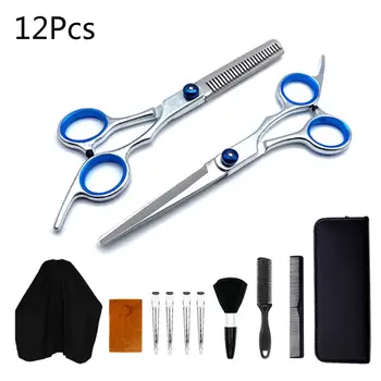 

12Pcs Professional Hair Cutting Scissors Set Thinning Shears Razor Comb Clips Hairdressing Kit Barber Salon Home Use