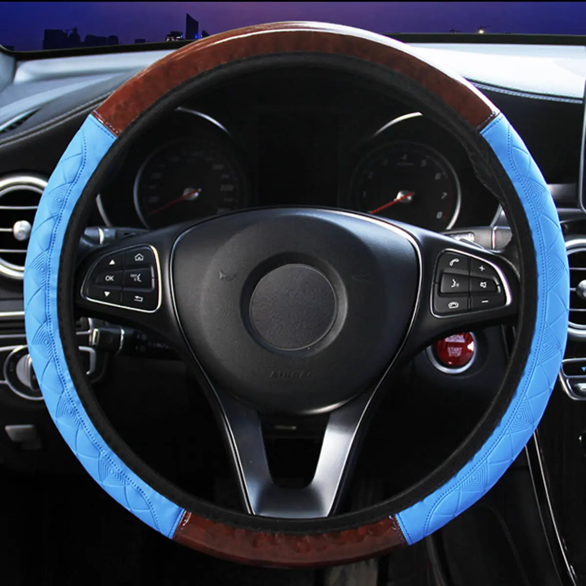 

Wood Grain Leather Car Steering Wheel Cover Protective Cover Universal Nonslip