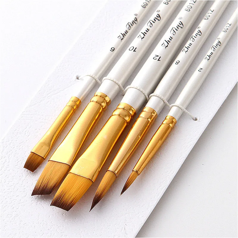 5 multi head nylon wool oil painting brush pearl white rod watercolor